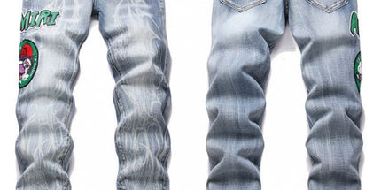 Punk Retro Blue Ripped Slim Stretch Men's Jeans
