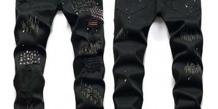 Punk Retro Blue Ripped Slim Stretch Men's Jeans
