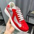 Style 28: Red lacquered gray mesh white laces