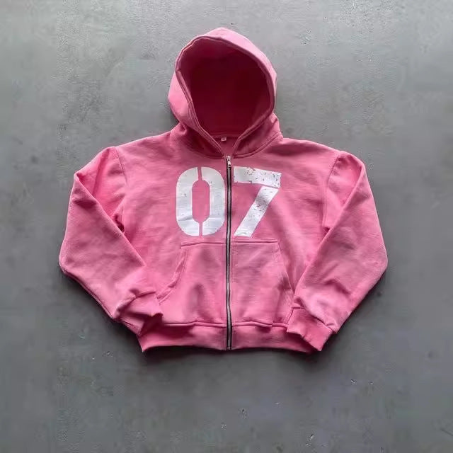 07 Trendy Street Zipper Hooded Pants Set