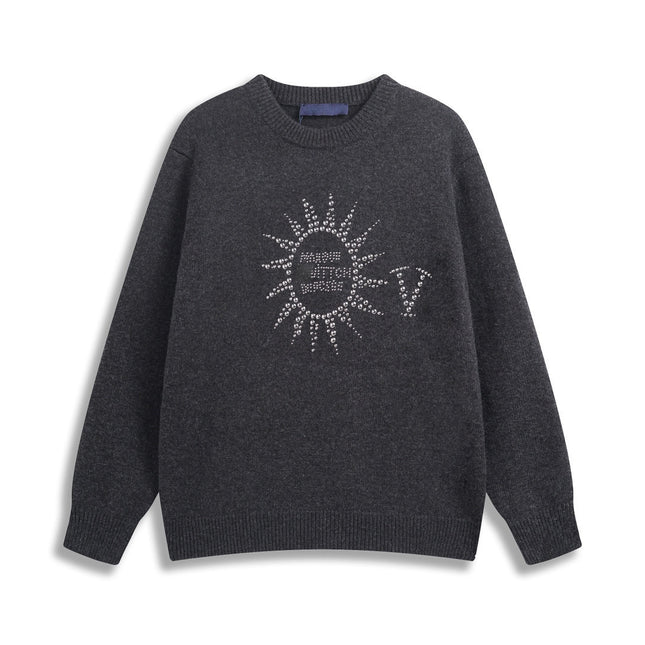 Correct version 25ss donkey family autumn and winter new four-leaf checkerboard letter logo jacquard wool knitwear sweater