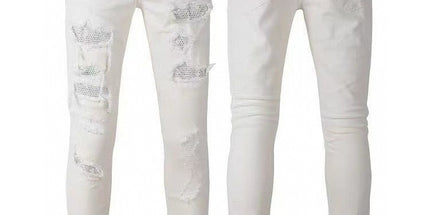 Punk Retro Blue Ripped Slim Stretch Men's Jeans