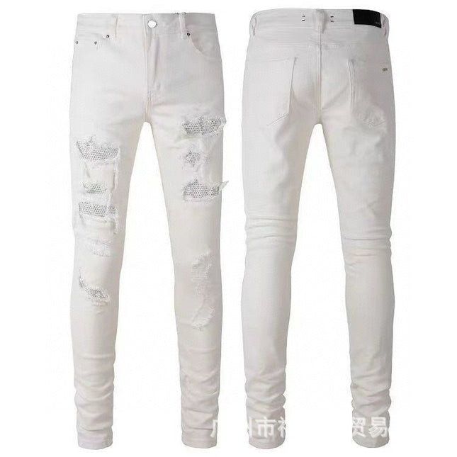 Punk Retro Blue Ripped Slim Stretch Men's Jeans