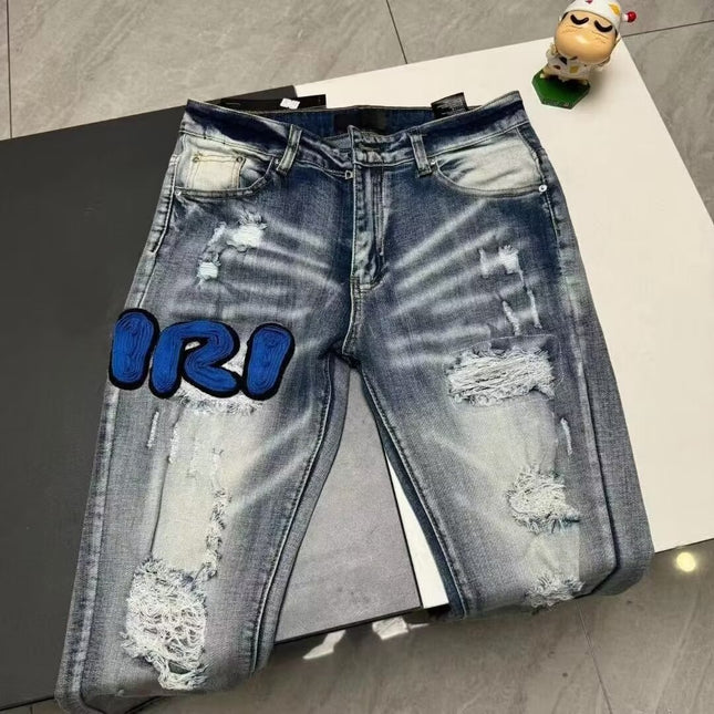 Casual Ripped Jeans embroidered letters