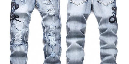 Punk Retro Blue Ripped Slim Stretch Men's Jeans
