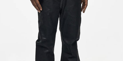 2025 High Street RO Style Coated Brushed Micro Flare Mopping Floor Jeans Men's Trendy Brand Loose Micro Elastic Waxed Pants