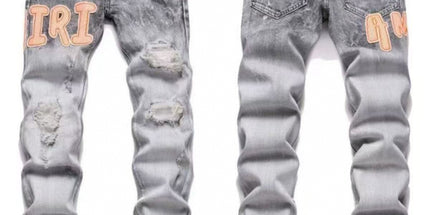 Punk Retro Blue Ripped Slim Stretch Men's Jeans