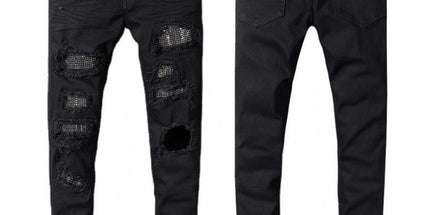 Punk Retro Blue Ripped Slim Stretch Men's Jeans
