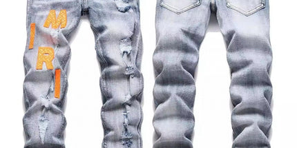 Punk Retro Blue Ripped Slim Stretch Men's Jeans