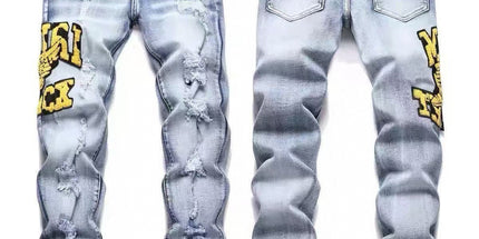 Punk Retro Blue Ripped Slim Stretch Men's Jeans
