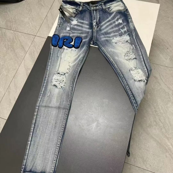Casual Ripped Jeans embroidered letters