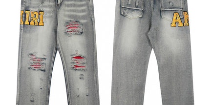 Punk Retro Blue Ripped Slim Stretch Men's Jeans