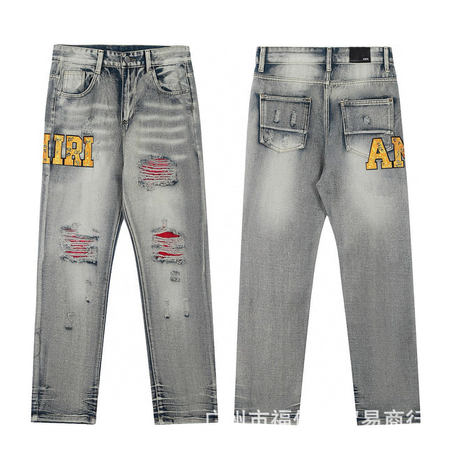 Punk Retro Blue Ripped Slim Stretch Men's Jeans