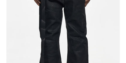 2025 High Street RO Style Coated Brushed Micro Flare Mopping Floor Jeans Men's Trendy Brand Loose Micro Elastic Waxed Pants
