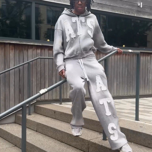 zipper hooded tracksuit