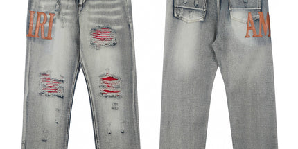 Punk Retro Blue Ripped Slim Stretch Men's Jeans