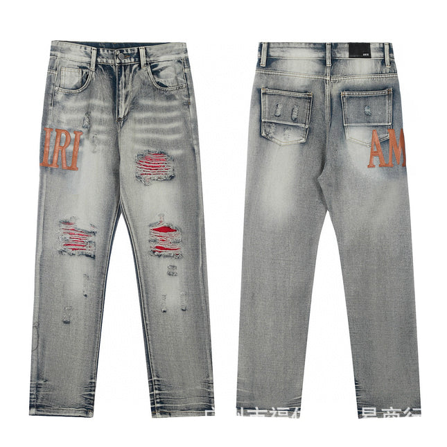 Punk Retro Blue Ripped Slim Stretch Men's Jeans