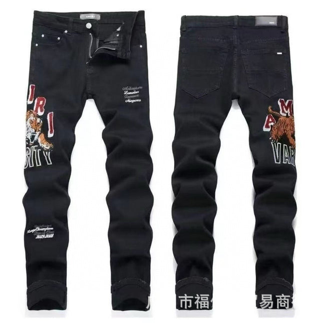 Punk Retro Blue Ripped Slim Stretch Men's Jeans