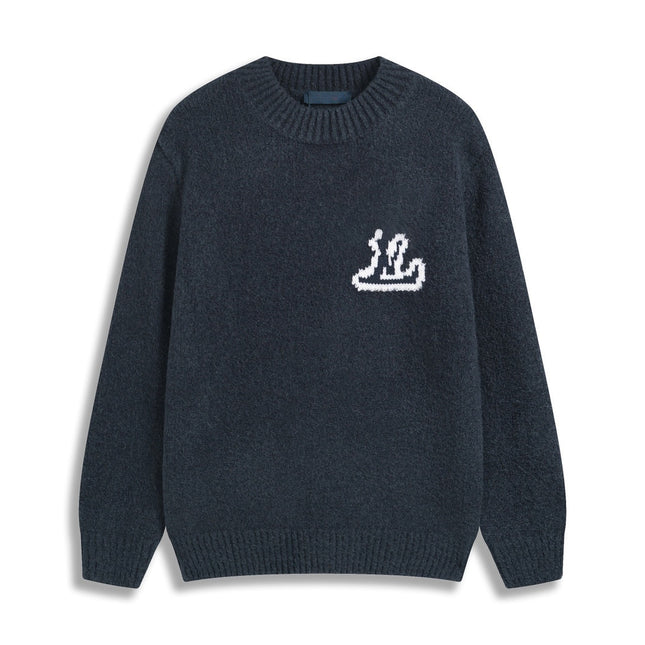 Correct version 25ss donkey family autumn and winter new four-leaf checkerboard letter logo jacquard wool knitwear sweater
