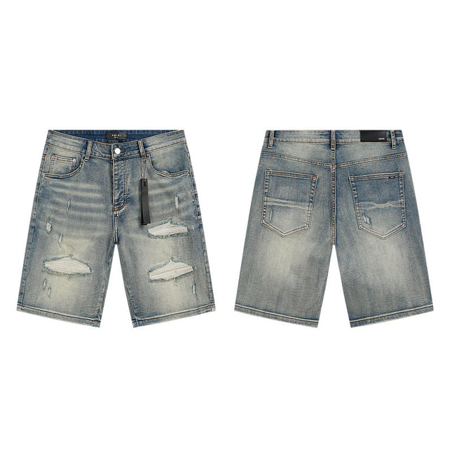 Men's Trendy Ink Print Ripped Denim Shorts