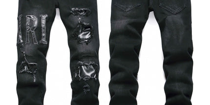 Punk Retro Blue Ripped Slim Stretch Men's Jeans