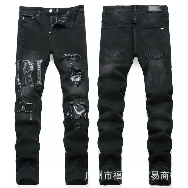 Punk Retro Blue Ripped Slim Stretch Men's Jeans