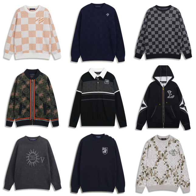 Correct version 25ss donkey family autumn and winter new four-leaf checkerboard letter logo jacquard wool knitwear sweater
