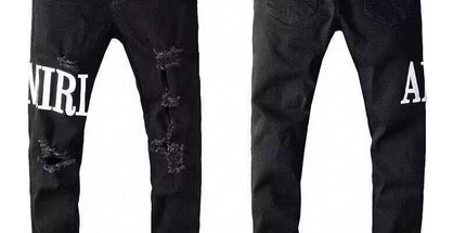 Punk Retro Blue Ripped Slim Stretch Men's Jeans