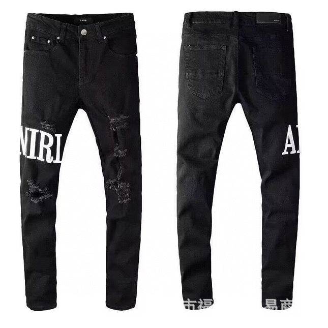 Punk Retro Blue Ripped Slim Stretch Men's Jeans