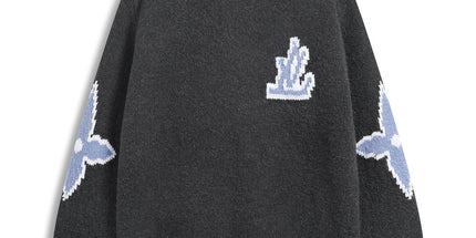 Correct version 25ss donkey family autumn and winter new four-leaf checkerboard letter logo jacquard wool knitwear sweater
