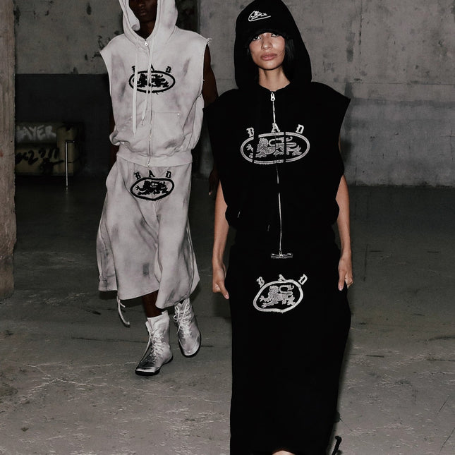 Badblood American vintage tie-dye zipper hooded vest casual loose cropped pants men's and women's street suits trendy
