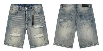 Men's Trendy Ink Print Ripped Denim Shorts