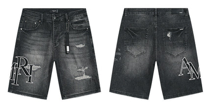 Men's Trendy Ink Print Ripped Denim Shorts