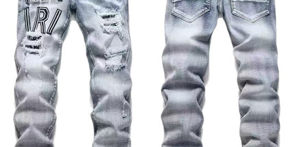 Punk Retro Blue Ripped Slim Stretch Men's Jeans