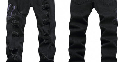 Punk Retro Blue Ripped Slim Stretch Men's Jeans