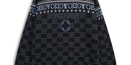Correct version 25ss donkey family autumn and winter new four-leaf checkerboard letter logo jacquard wool knitwear sweater