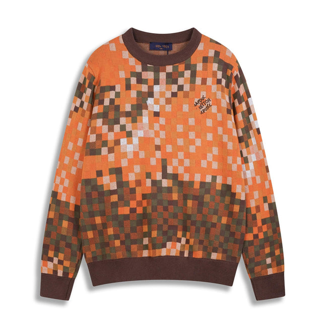 Correct version 25ss donkey family autumn and winter new four-leaf checkerboard letter logo jacquard wool knitwear sweater