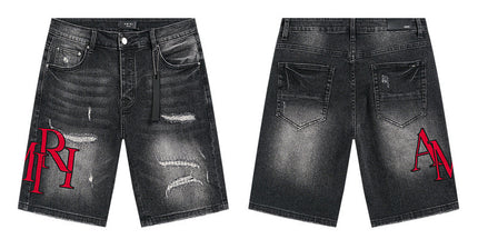 Men's Trendy Ink Print Ripped Denim Shorts