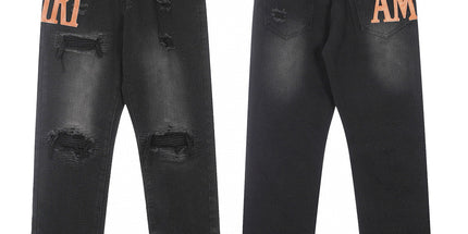 Punk Retro Blue Ripped Slim Stretch Men's Jeans