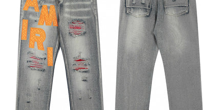 Punk Retro Blue Ripped Slim Stretch Men's Jeans