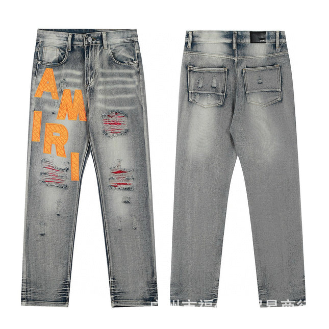 Punk Retro Blue Ripped Slim Stretch Men's Jeans
