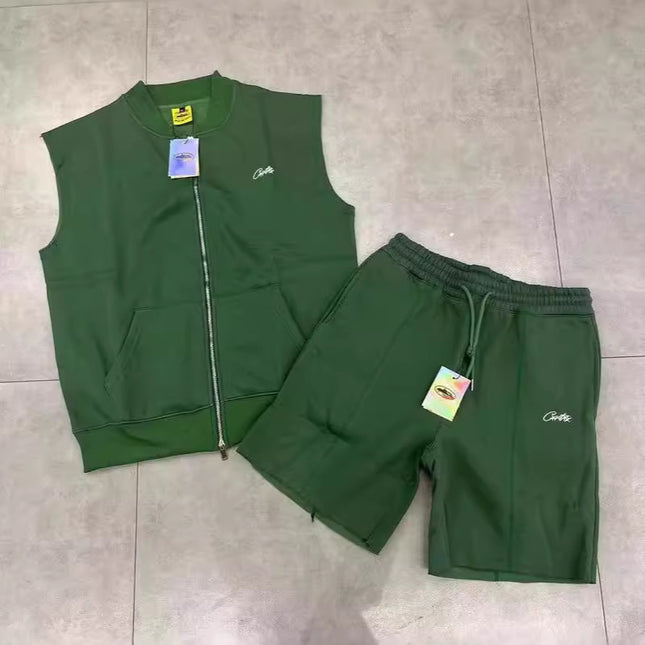Streetwear Zipper Vest and Shorts Set