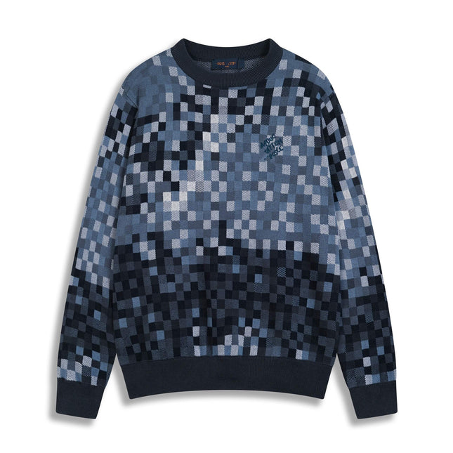 Correct version 25ss donkey family autumn and winter new four-leaf checkerboard letter logo jacquard wool knitwear sweater