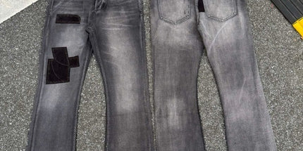 Ripped jeans patch flare washed zipper