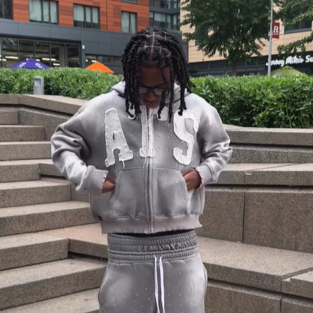 zipper hooded tracksuit