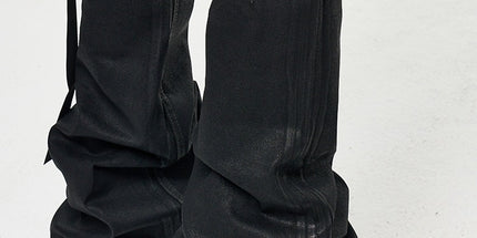 2025 High Street RO Style Coated Brushed Micro Flare Mopping Floor Jeans Men's Trendy Brand Loose Micro Elastic Waxed Pants