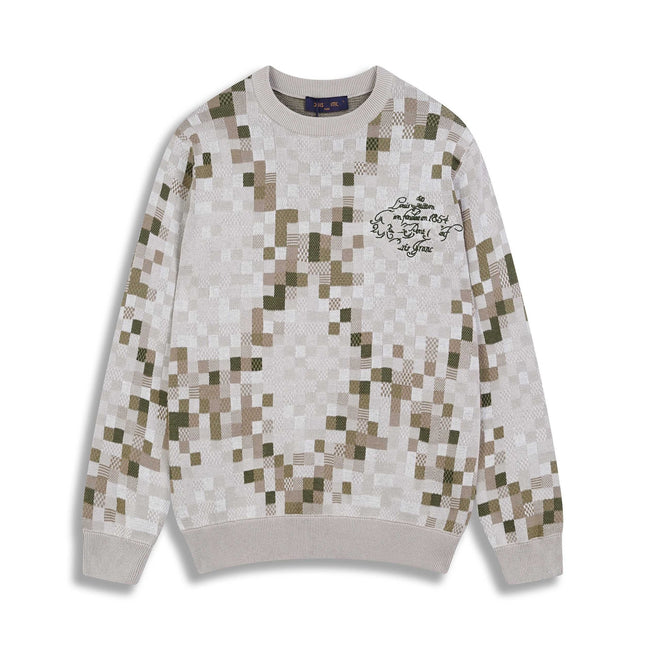 Correct version 25ss donkey family autumn and winter new four-leaf checkerboard letter logo jacquard wool knitwear sweater