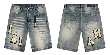 Men's Trendy Ink Print Ripped Denim Shorts