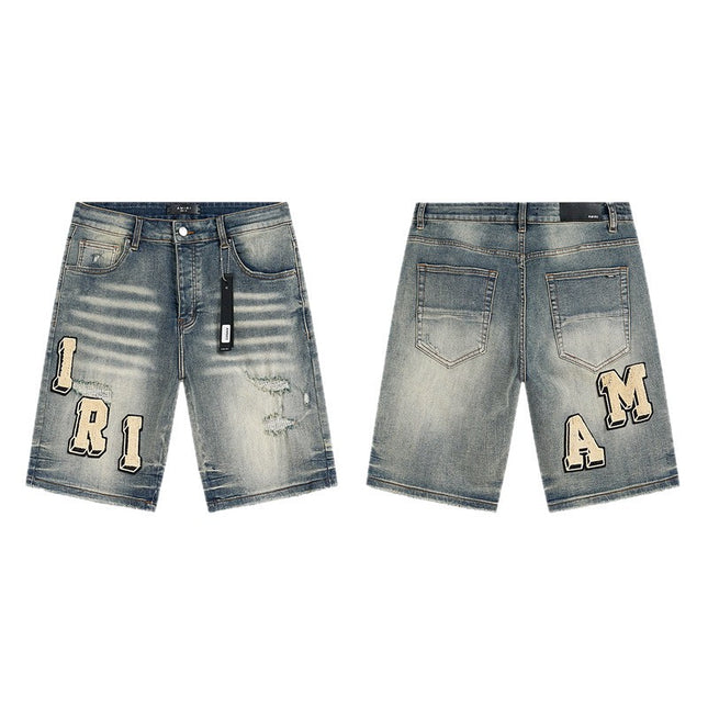 Men's Trendy Ink Print Ripped Denim Shorts