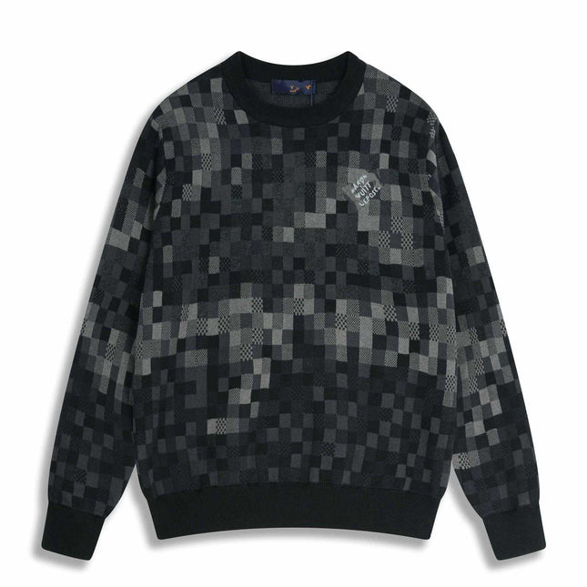 Correct version 25ss donkey family autumn and winter new four-leaf checkerboard letter logo jacquard wool knitwear sweater